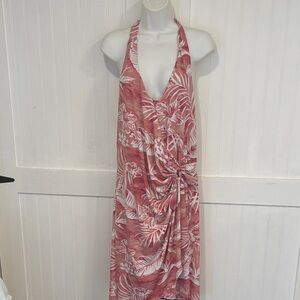Tommy Bahama Pink and White Tropical Halter Backless Dress